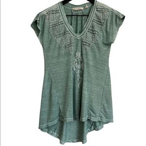 Soft Surroundings mint green super soft bohemian embroidered top